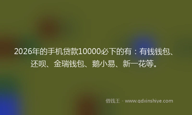 2026年的手机贷款10000必下的有:有钱钱包、还呗、金瑞钱包、鹅小易、新一花等。
