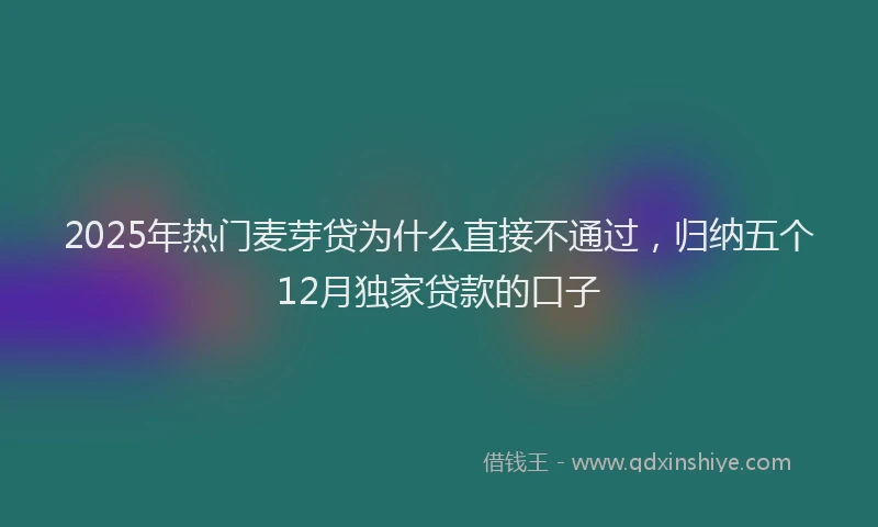 2025年热门麦芽贷为什么直接不通过，归纳五个12月独家贷款的口子