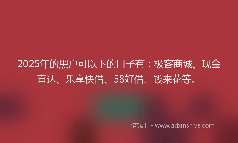 2025年的黑户可以下的口子有:极客商城、现金直达、乐享快借、58好借、钱来花等。