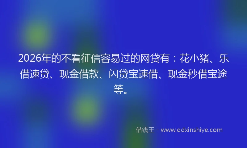2026年的不看征信容易过的网贷有：花小猪、乐借速贷、现金借款、闪贷宝速借、现金秒借宝途等。