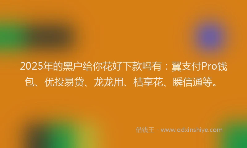 2025年的黑户给你花好下款吗有：翼支付Pro钱包、优投易贷、龙龙用、桔享花、瞬信通等。