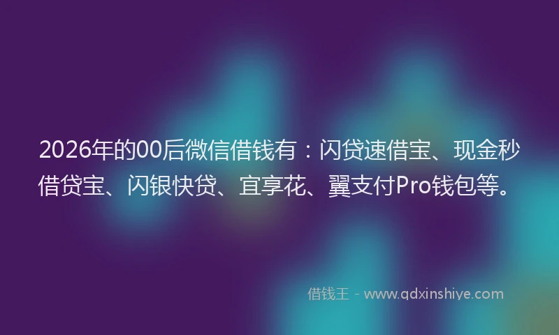 2026年的00后微信借钱有：闪贷速借宝、现金秒借贷宝、闪银快贷、宜享花、翼支付Pro钱包等。