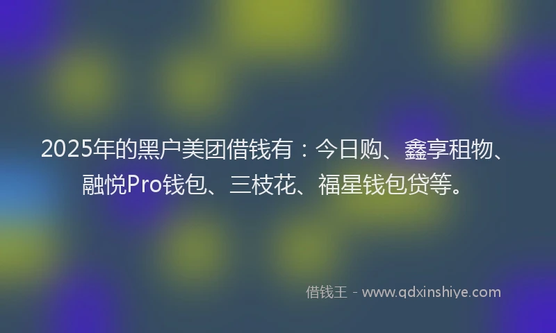 2025年的黑户美团借钱有：今日购、鑫享租物、融悦Pro钱包、三枝花、福星钱包贷等。