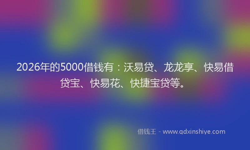 2026年的5000借钱有：沃易贷、龙龙享、快易借贷宝、快易花、快捷宝贷等。