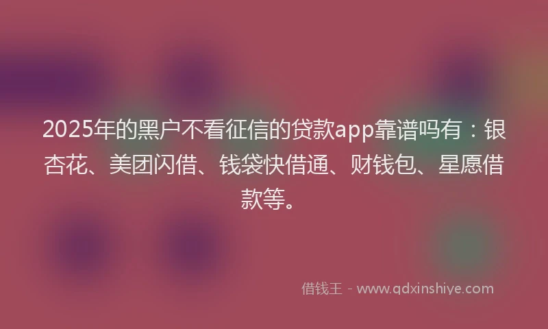 2025年的黑户不看征信的贷款app靠谱吗有：银杏花、美团闪借、钱袋快借通、财钱包、星愿借款等。