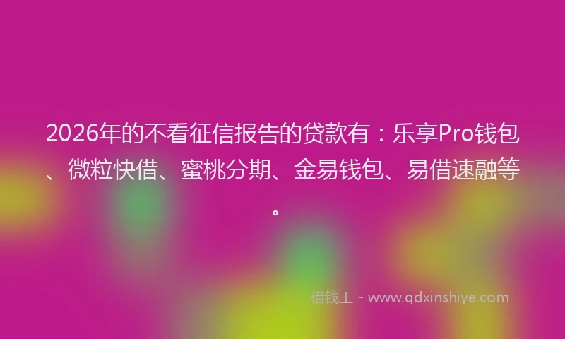 2026年的不看征信报告的贷款有:乐享Pro钱包、微粒快借、蜜桃分期、金易钱包、易借速融等。