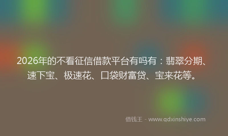 2026年的不看征信借款平台有吗有:翡翠分期、速下宝、极速花、口袋财富贷、宝来花等。