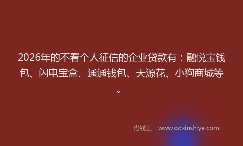 2026年的不看个人征信的企业贷款有：融悦宝钱包、闪电宝盒、通通钱包、天源花、小狗商城等。
