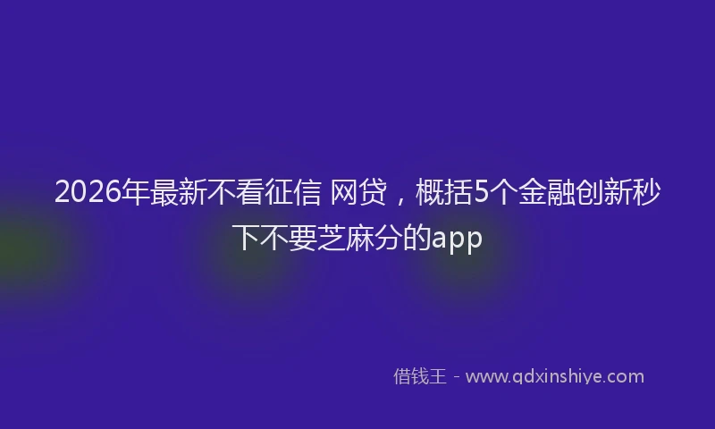 2026年最新不看征信 网贷，概括5个金融创新秒下不要芝麻分的app