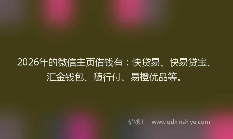 2026年的微信主页借钱有：快贷易、快易贷宝、汇金钱包、随行付、易橙优品等。