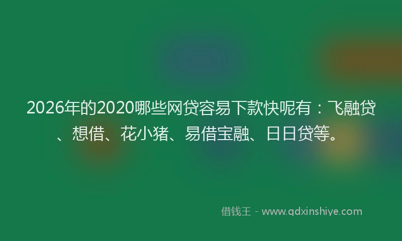 2026年的2020哪些网贷容易下款快呢有：飞融贷、想借、花小猪、易借宝融、日日贷等。