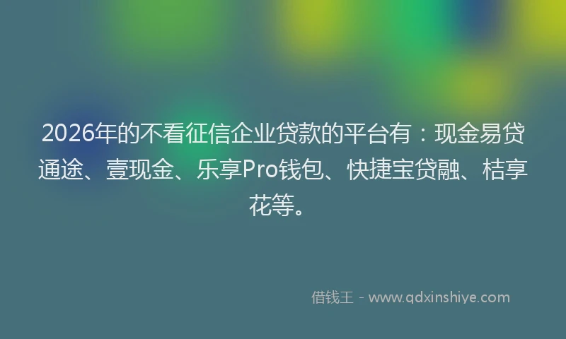 2026年的不看征信企业贷款的平台有:现金易贷通途、壹现金、乐享Pro钱包、快捷宝贷融、桔享花等。