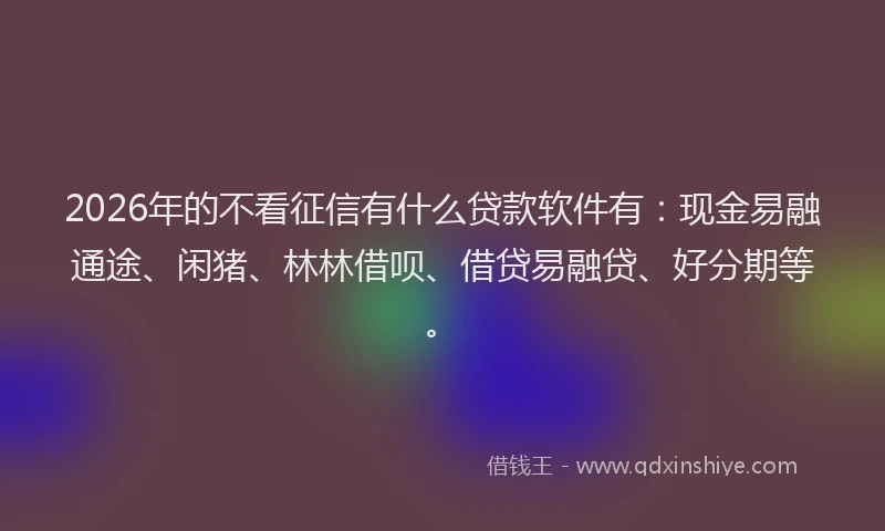 2026年的不看征信有什么贷款软件有:现金易融通途、闲猪、林林借呗、借贷易融贷、好分期等。
