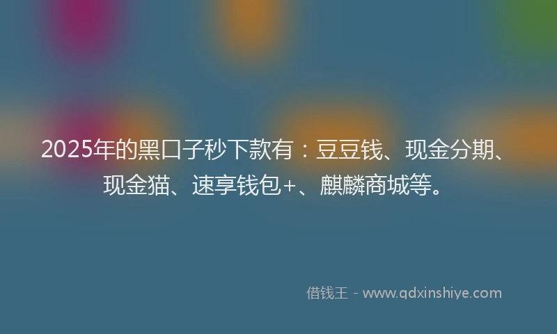 2025年的黑口子秒下款有:豆豆钱、现金分期、现金猫、速享钱包+、麒麟商城等。