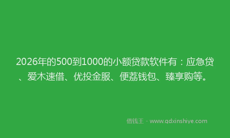 2026年的500到1000的小额贷款软件有:应急贷、爱木速借、优投金服、便荔钱包、臻享购等。