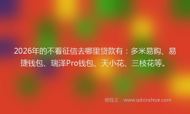 2026年的不看征信去哪里贷款有:多米易购、易捷钱包、瑞泽Pro钱包、天小花、三枝花等。