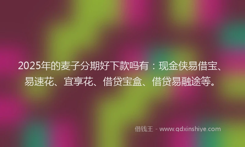 2025年的麦子分期好下款吗有:现金侠易借宝、易速花、宜享花、借贷宝盒、借贷易融途等。