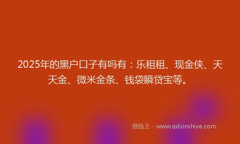 2025年的黑户口子有吗有:乐租租、现金侠、天天金、微米金条、钱袋瞬贷宝等。