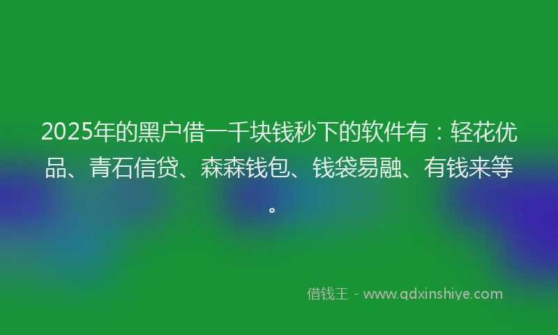 2025年的黑户借一千块钱秒下的软件有：轻花优品、青石信贷、森森钱包、钱袋易融、有钱来等。