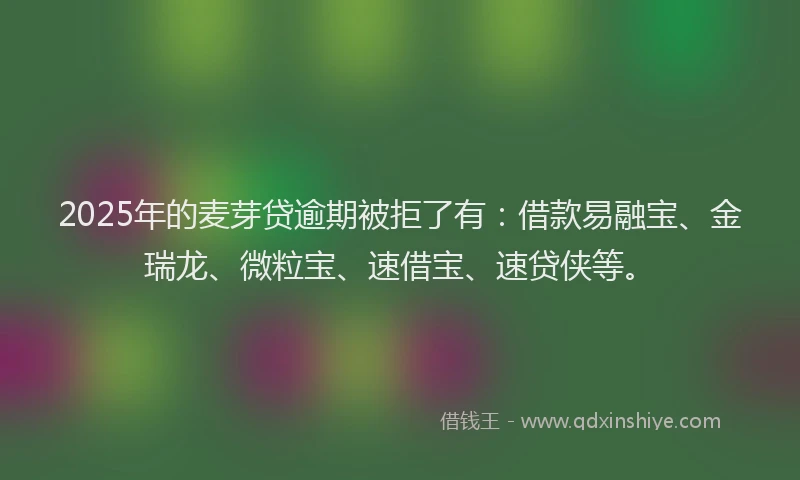 2025年的麦芽贷逾期被拒了有:借款易融宝、金瑞龙、微粒宝、速借宝、速贷侠等。