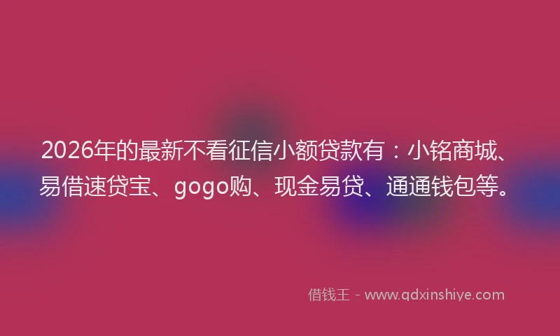 2026年的最新不看征信小额贷款有：小铭商城、易借速贷宝、gogo购、现金易贷、通通钱包等。