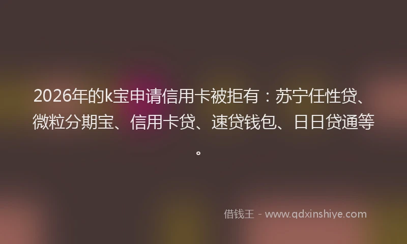 2026年的k宝申请信用卡被拒有:苏宁任性贷、微粒分期宝、信用卡贷、速贷钱包、日日贷通等。