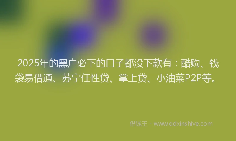 2025年的黑户必下的口子都没下款有：酷购、钱袋易借通、苏宁任性贷、掌上贷、小油菜P2P等。