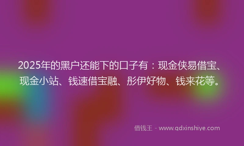 2025年的黑户还能下的口子有：现金侠易借宝、现金小站、钱速借宝融、彤伊好物、钱来花等。