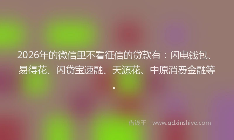 2026年的微信里不看征信的贷款有：闪电钱包、易得花、闪贷宝速融、天源花、中原消费金融等。