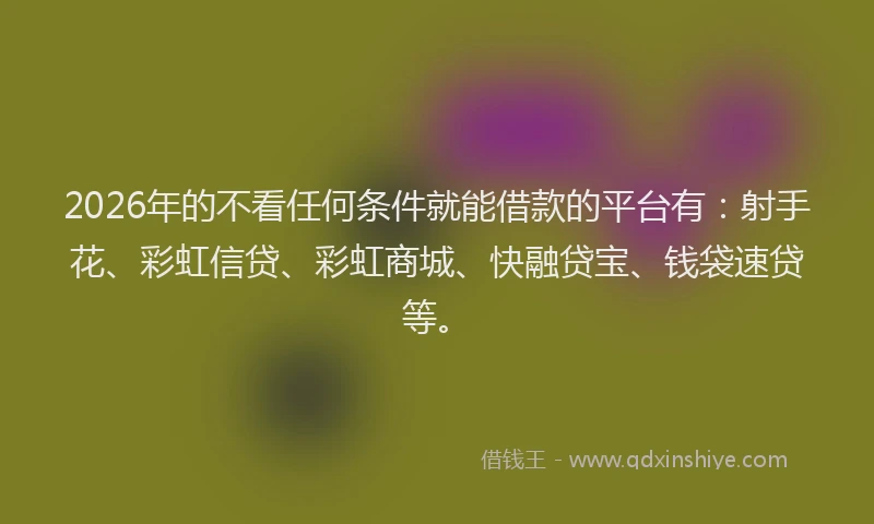 2026年的不看任何条件就能借款的平台有：射手花、彩虹信贷、彩虹商城、快融贷宝、钱袋速贷等。