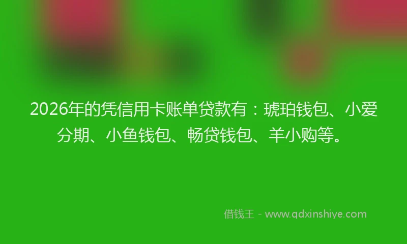 2026年的凭信用卡账单贷款有：琥珀钱包、小爱分期、小鱼钱包、畅贷钱包、羊小购等。