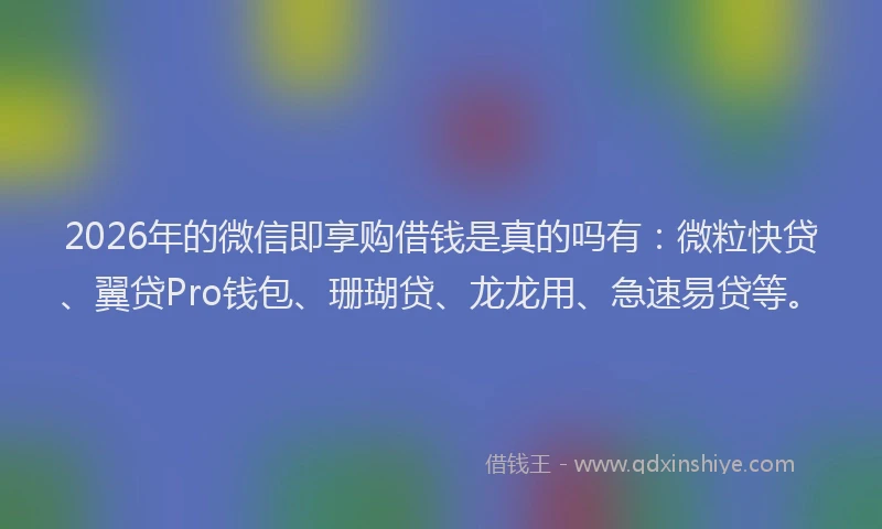 2026年的微信即享购借钱是真的吗有：微粒快贷、翼贷Pro钱包、珊瑚贷、龙龙用、急速易贷等。