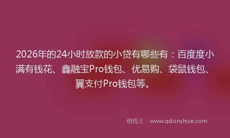 2026年的24小时放款的小贷有哪些有:百度度小满有钱花、鑫融宝Pro钱包、优易购、袋鼠钱包、翼支付Pro钱包等。