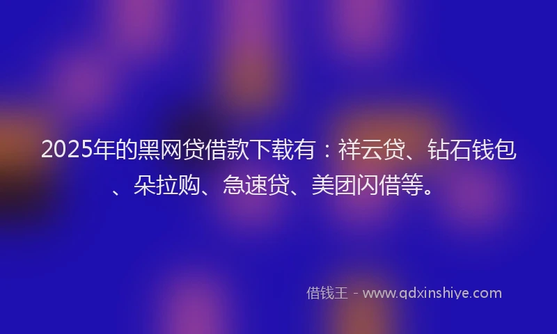 2025年的黑网贷借款下载有：祥云贷、钻石钱包、朵拉购、急速贷、美团闪借等。