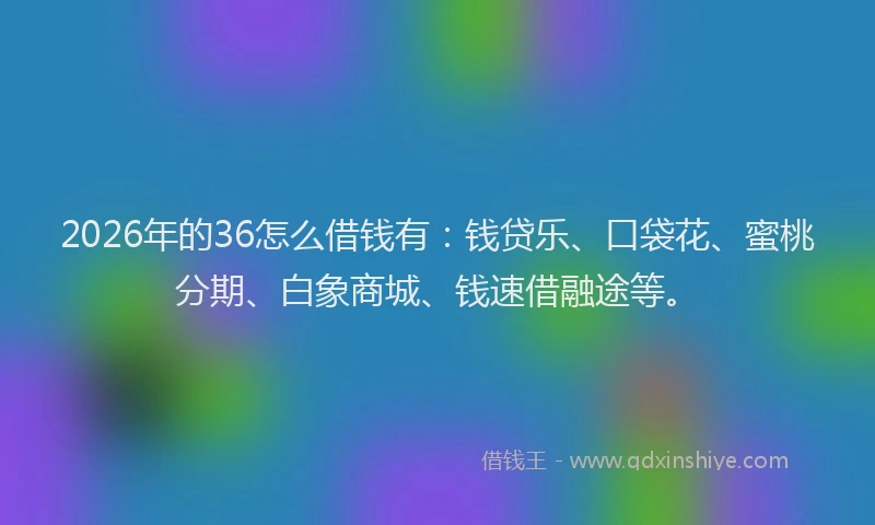 2026年的36怎么借钱有：钱贷乐、口袋花、蜜桃分期、白象商城、钱速借融途等。