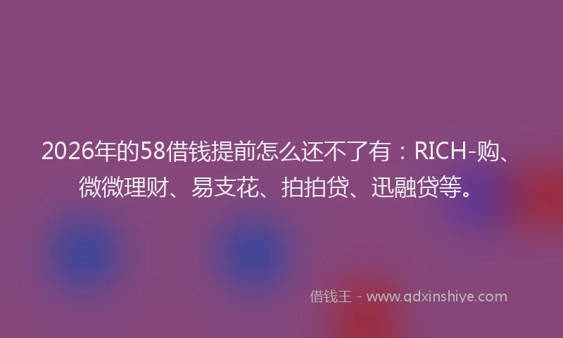 2026年的58借钱提前怎么还不了有:RICH-购、微微理财、易支花、拍拍贷、迅融贷等。