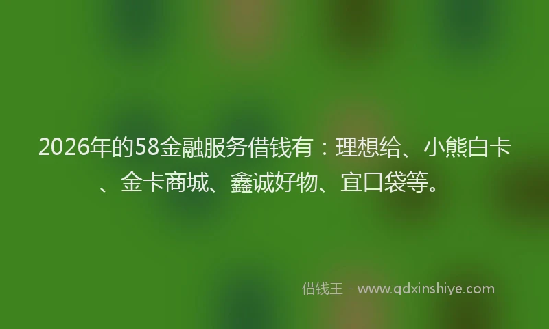2026年的58金融服务借钱有:理想给、小熊白卡、金卡商城、鑫诚好物、宜口袋等。
