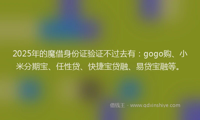 2025年的魔借身份证验证不过去有:gogo购、小米分期宝、任性贷、快捷宝贷融、易贷宝融等。