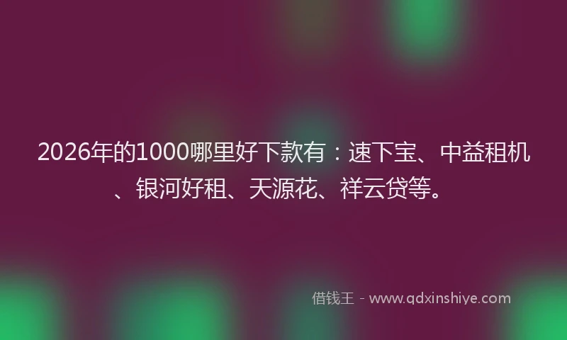 2026年的1000哪里好下款有：速下宝、中益租机、银河好租、天源花、祥云贷等。