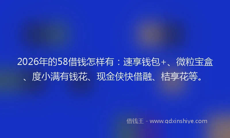 2026年的58借钱怎样有：速享钱包+、微粒宝盒、度小满有钱花、现金侠快借融、桔享花等。