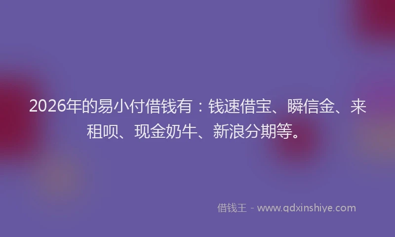 2026年的易小付借钱有：钱速借宝、瞬信金、来租呗、现金奶牛、新浪分期等。