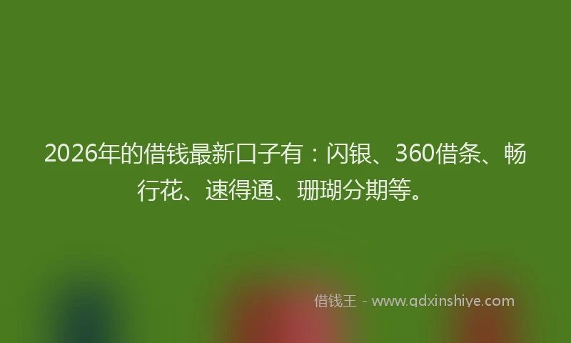 2026年的借钱最新口子有：闪银、360借条、畅行花、速得通、珊瑚分期等。