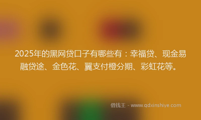 2025年的黑网贷口子有哪些有：幸福贷、现金易融贷途、金色花、翼支付橙分期、彩虹花等。