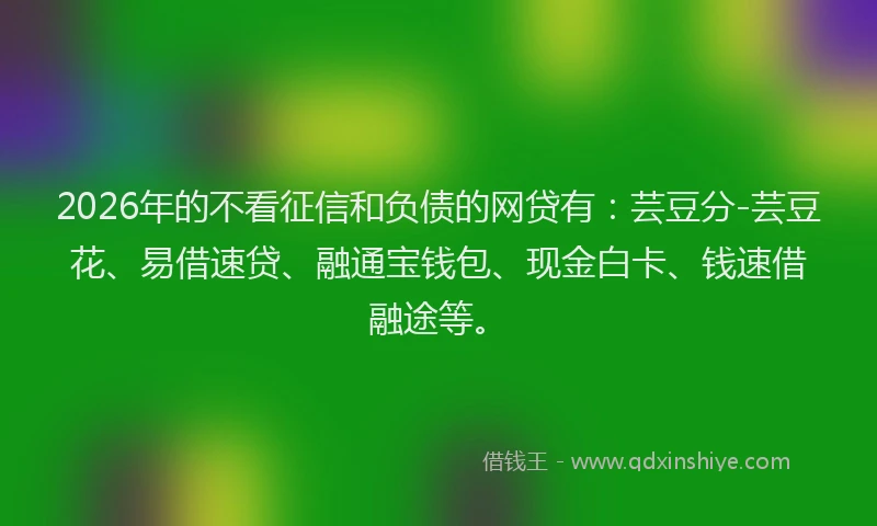 2026年的不看征信和负债的网贷有：芸豆分-芸豆花、易借速贷、融通宝钱包、现金白卡、钱速借融途等。