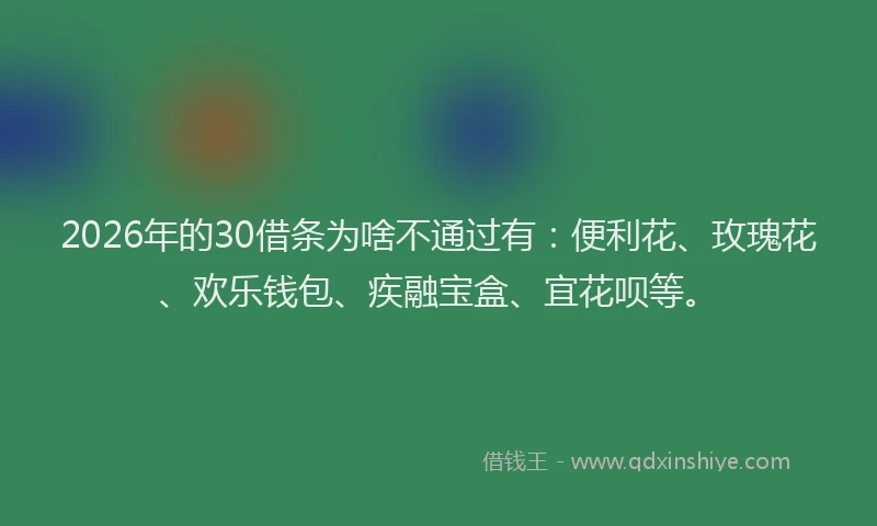 2026年的30借条为啥不通过有：便利花、玫瑰花、欢乐钱包、疾融宝盒、宜花呗等。