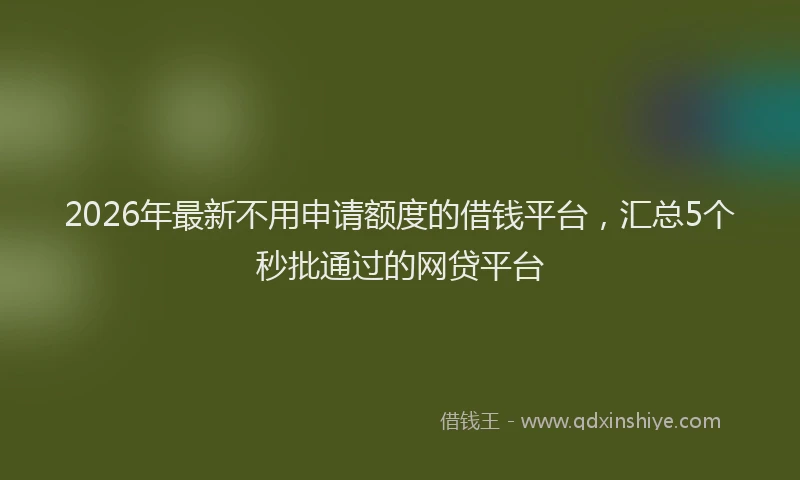 2026年最新不用申请额度的借钱平台，汇总5个秒批通过的网贷平台