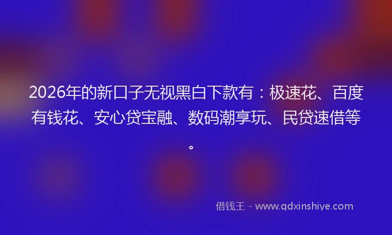 2026年的新口子无视黑白下款有：极速花、百度有钱花、安心贷宝融、数码潮享玩、民贷速借等。