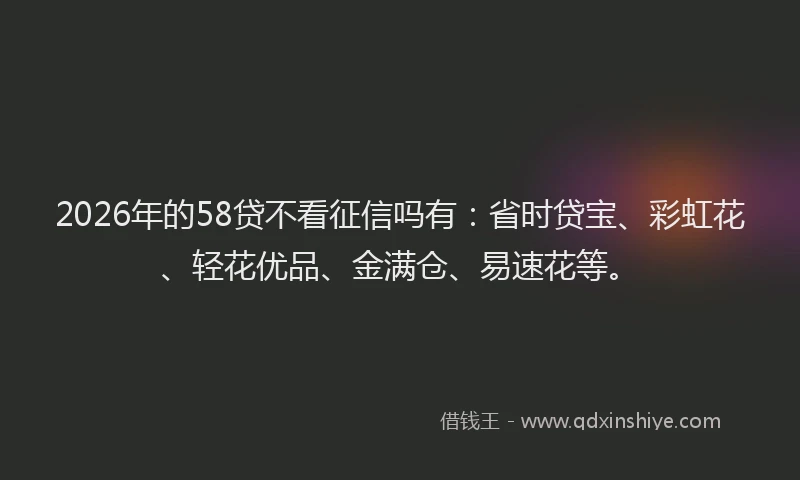 2026年的58贷不看征信吗有:省时贷宝、彩虹花、轻花优品、金满仓、易速花等。