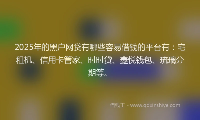 2025年的黑户网贷有哪些容易借钱的平台有：宅租机、信用卡管家、时时贷、鑫悦钱包、琉璃分期等。