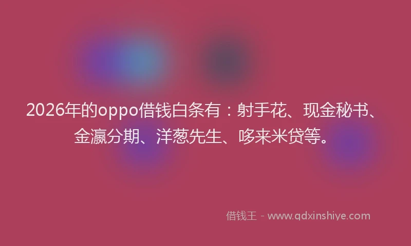2026年的oppo借钱白条有：射手花、现金秘书、金瀛分期、洋葱先生、哆来米贷等。